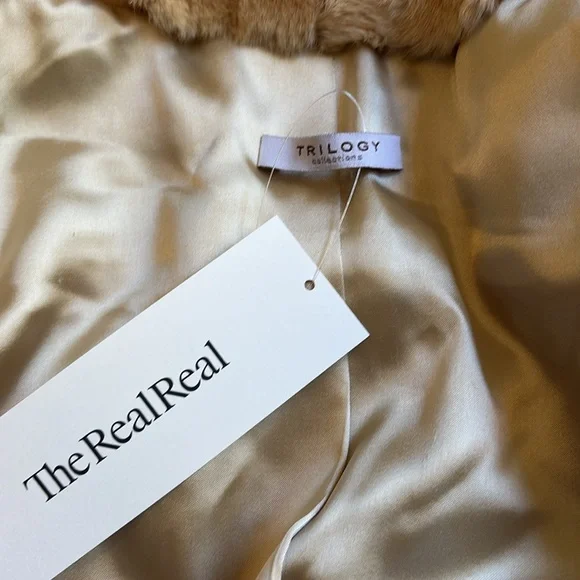 Genuine Rex Rabbit Fur Designer Trilogy cropped jacket coat S M ivory tan cream - Picture 9 of 11